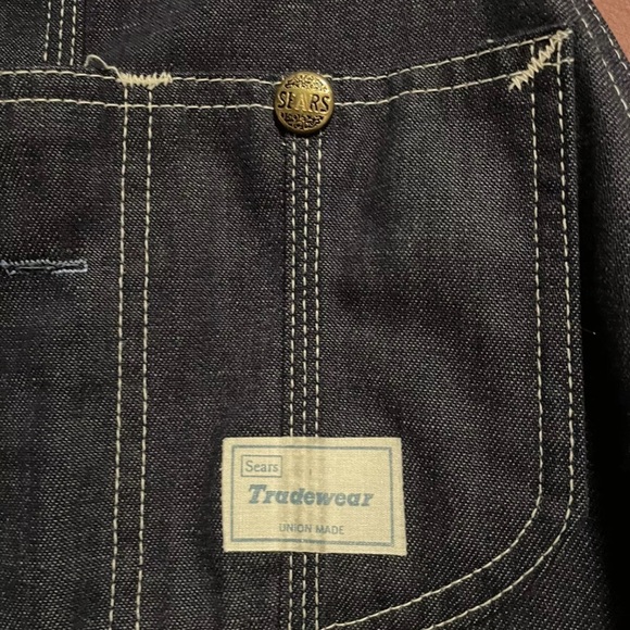 Vintage 70s Bib Overalls 38X30 Sears Tradewear Blue Button Fly Carpenter Pocket - Picture 3 of 6
